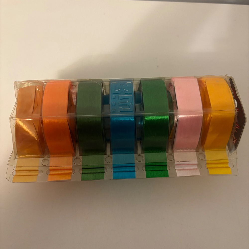 Vintage 3M Sasheen Ribbon Keeper Pack 7 Rolls Rainbow Colors 3/4in x 150ft 750-S